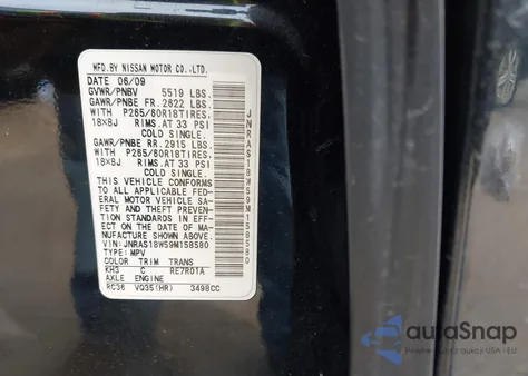 2009 Infiniti Fx35 z USA, uszkodzony, nr VIN JNRAS18W59M158580